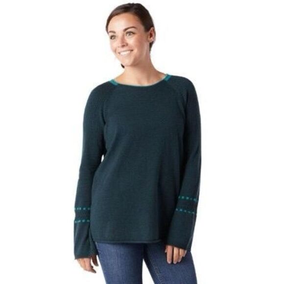 Smartwool Sweater Womens Large Bell Sleeve Teal Green Merino Wool Everglade - Picture 9 of 9
